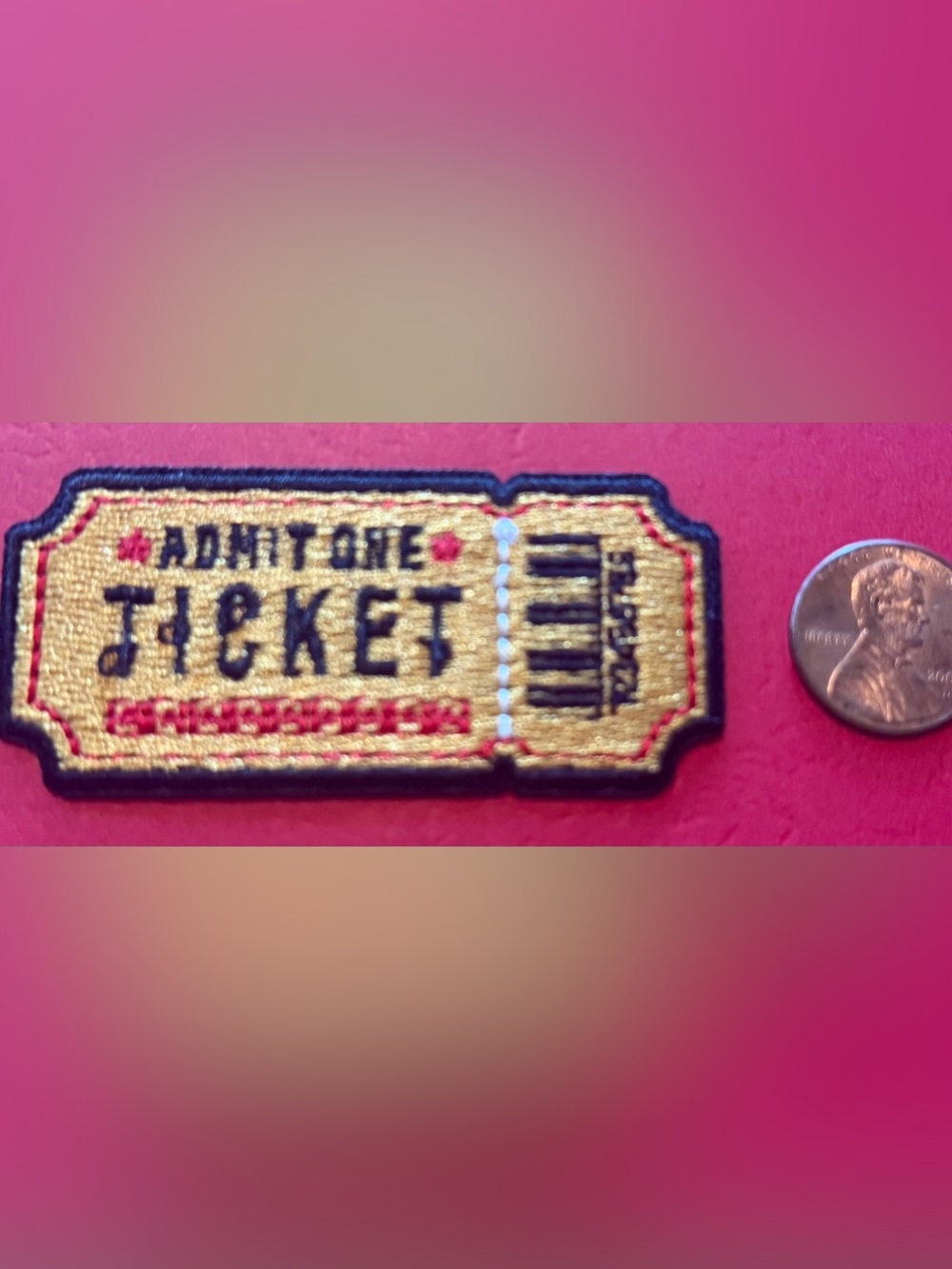 Embroidered Ticket Patch - Gold and Red Accent